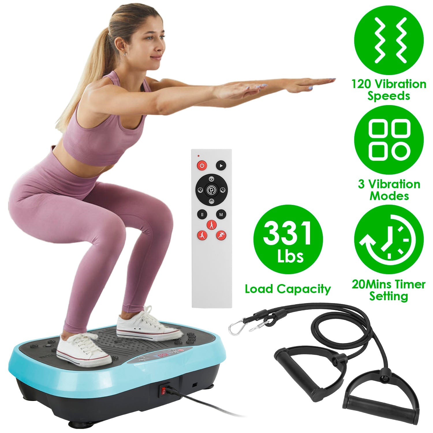 Vibration Exercise Machine With Resistant Bands Remote Control Whole Body Vibration Platform Workout Equipment Home Fitness Training Equipment For Wei